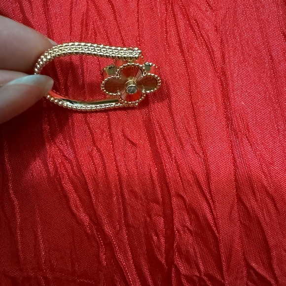 Clover carnelian two sided flip ring 925 silver 18k rose gold plated size 8 - Picture 4 of 12